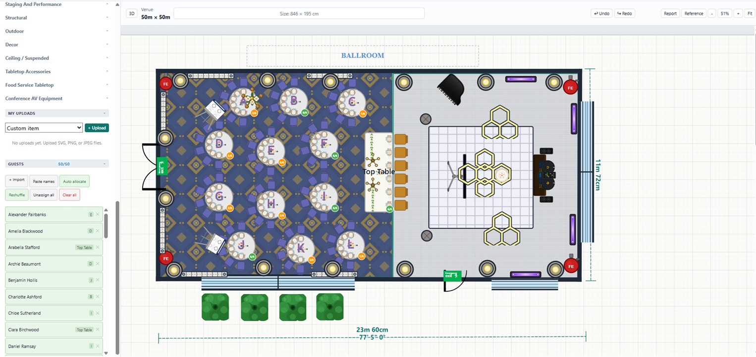 2D banquet floor plan layout