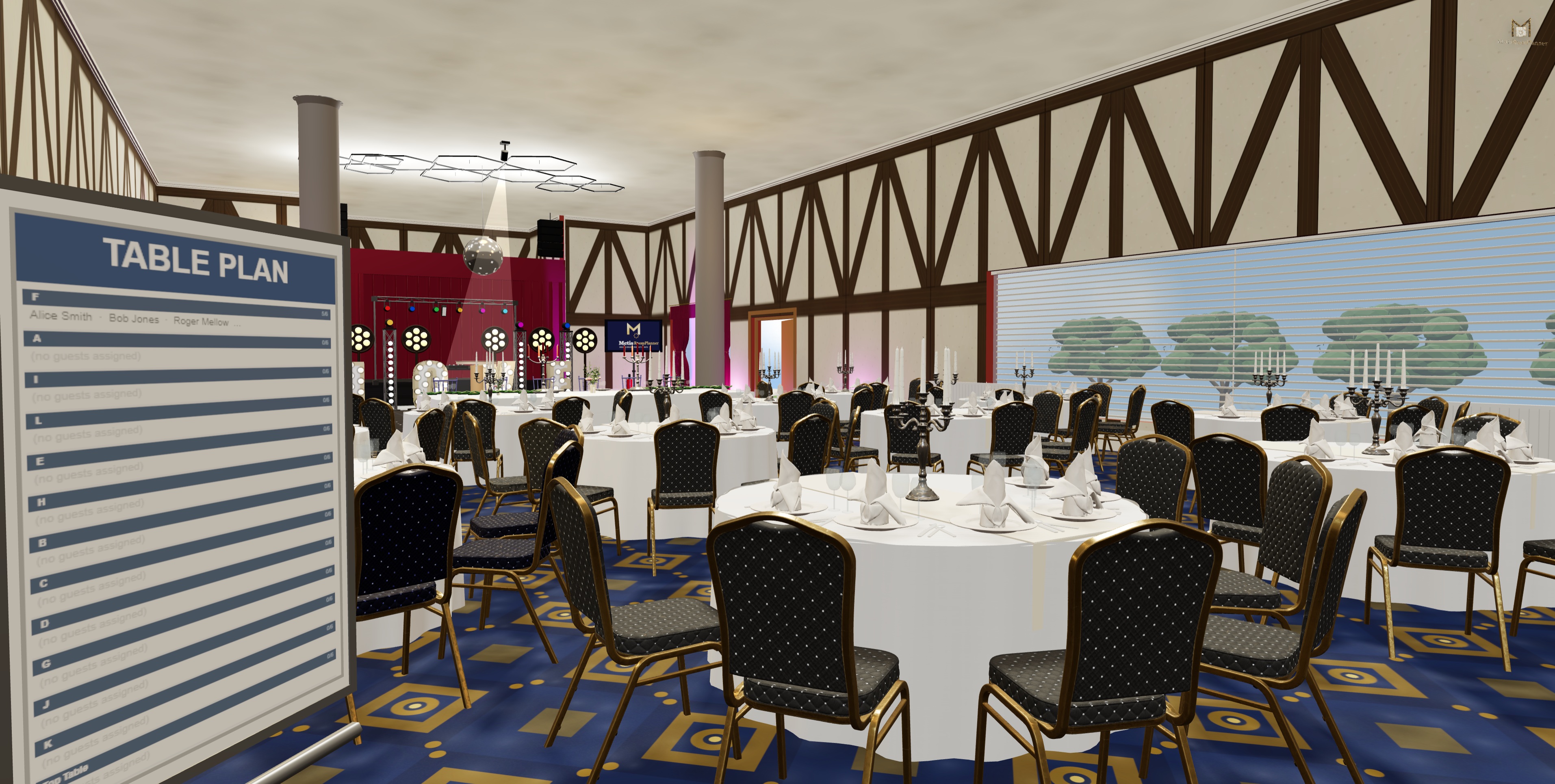 3D top-table view of a banquet layout