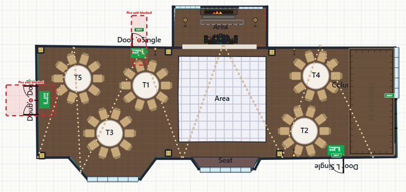 Step 1 — a measured 2D event floor plan drawn in Metis Room Planner