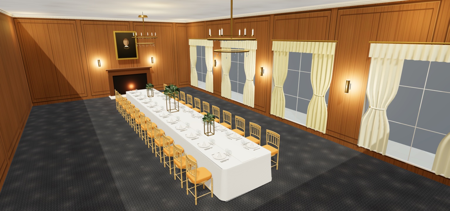 Boardroom example step 2 — the interactive 3D room with standard finishes